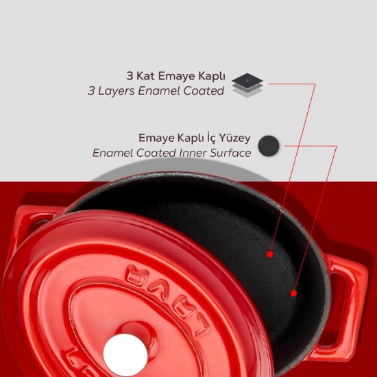 Mini-kazzola ovali, ħadid fondut, 12cm/0.36L, "Trendy", Aħmar - marka LAVA