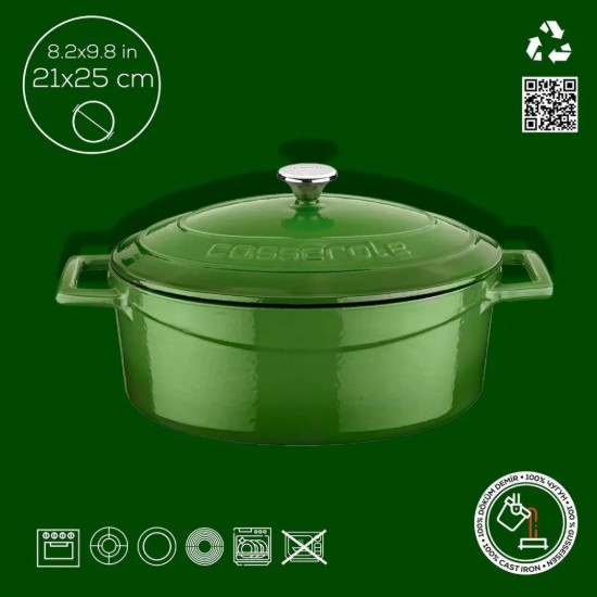 Ovaler Topf, Gusseisen, 25 cm, "Folk", grün - Marke LAVA