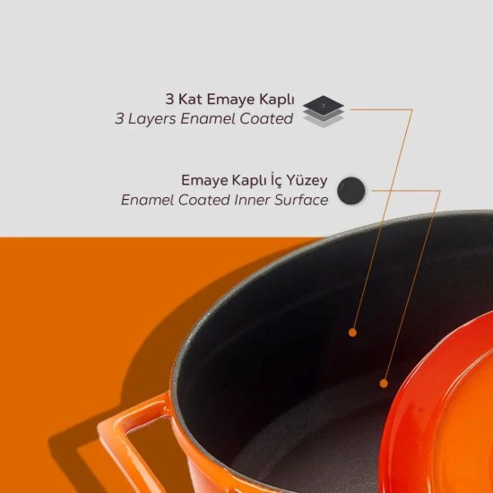 Oval saucepan, cast iron, 25 cm, "Folk" range, orange color - LAVA brand