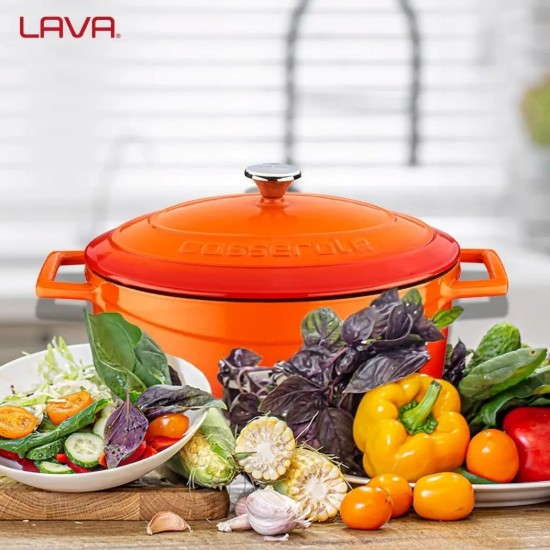 Oval saucepan, cast iron, 25 cm, "Folk" range, orange color - LAVA brand