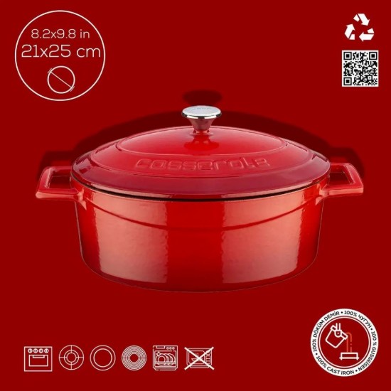 Oval saucepan, cast iron, 25 cm, "Folk" range, red - LAVA brand