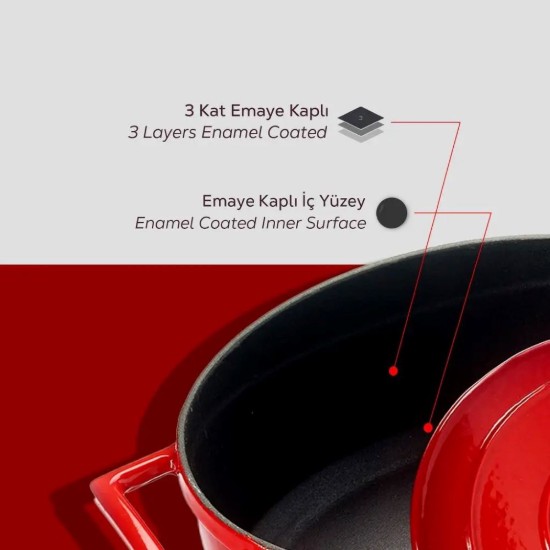 Oval saucepan, cast iron, 25 cm, "Folk" range, red - LAVA brand