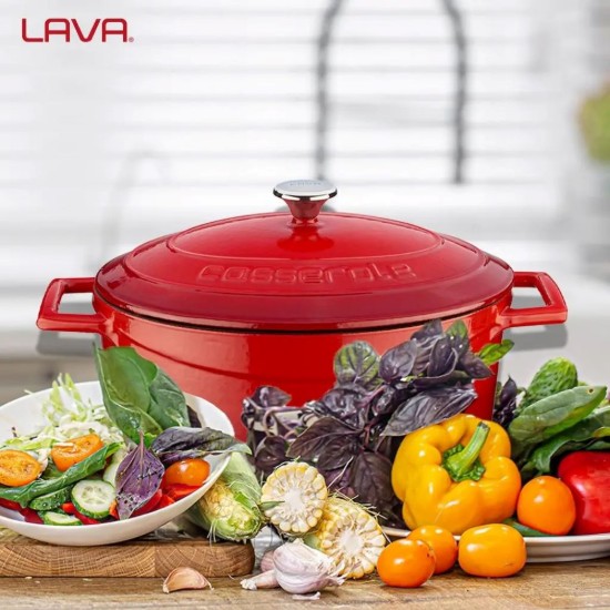 Oval saucepan, cast iron, 25 cm, "Folk" range, red - LAVA brand