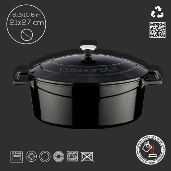 Oval saucepan, cast iron, 27 cm, "Folk" range, black - LAVA brand