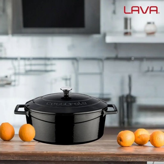 Oval saucepan, cast iron, 27 cm, "Folk" range, black - LAVA brand