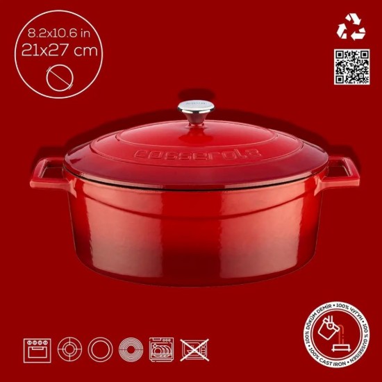 Ovaler Topf, Gusseisen, 27 cm, Serie "Folk", rot - Marke LAVA