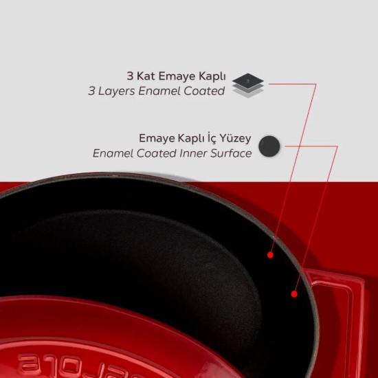 Ovaler Topf, Gusseisen, 27 cm, Serie "Folk", rot - Marke LAVA