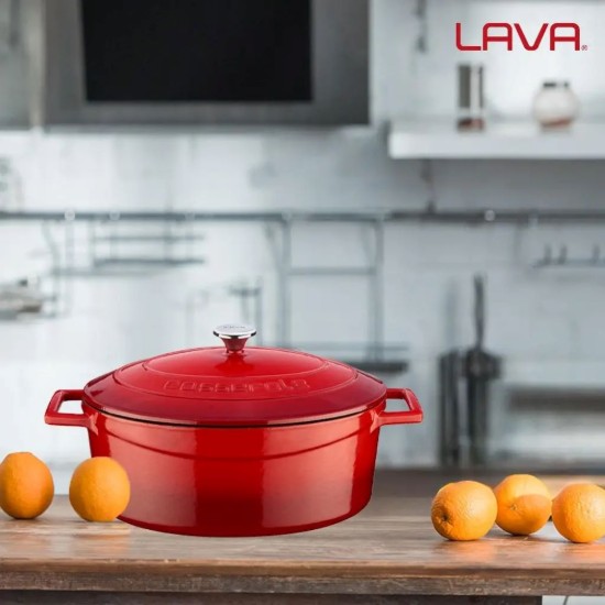 Ovaler Topf, Gusseisen, 27 cm, Serie "Folk", rot - Marke LAVA