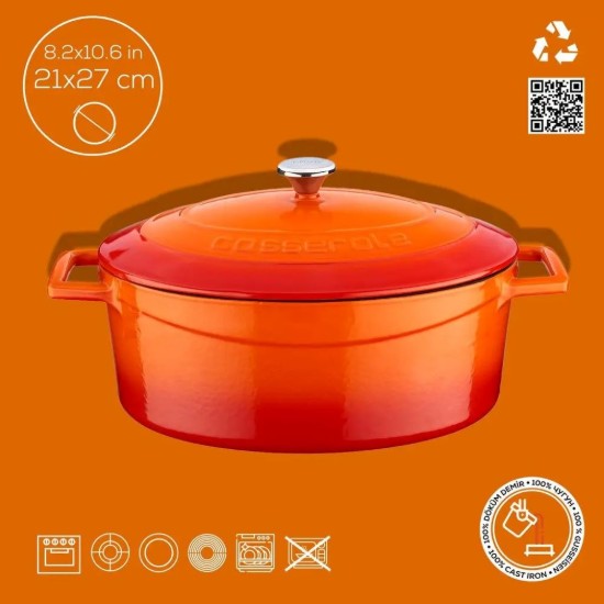 Ovaler gusseiserner Topf, 27cm/3,9L, "Folk", Orange - LAVA