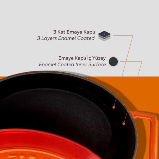 Ovaler gusseiserner Topf, 27cm/3,9L, "Folk", Orange - LAVA