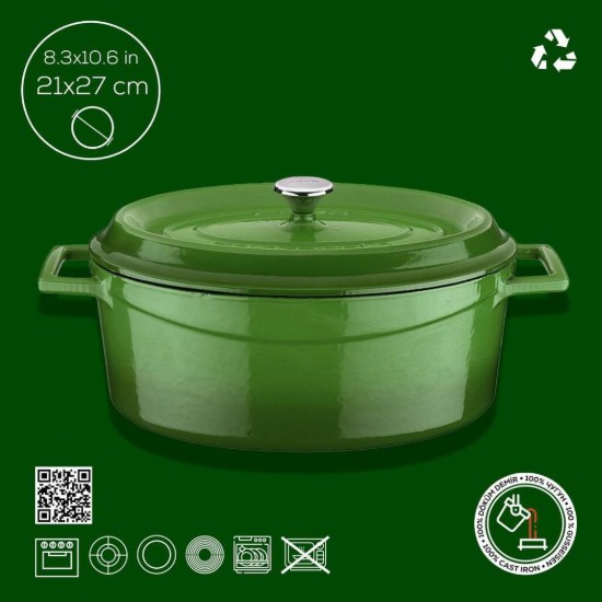 Ovalna ponev, "lito železo, 27 cm, "Trendy", zelena - LAVA