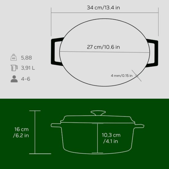 Ovalna ponev, "lito železo, 27 cm, "Trendy", zelena - LAVA