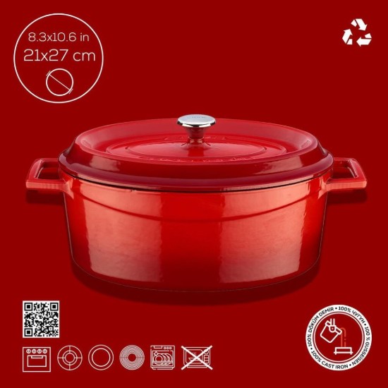 Ovaler Kochtopf, Gusseisen, "Trendy", 27 cm, rot - LAVA