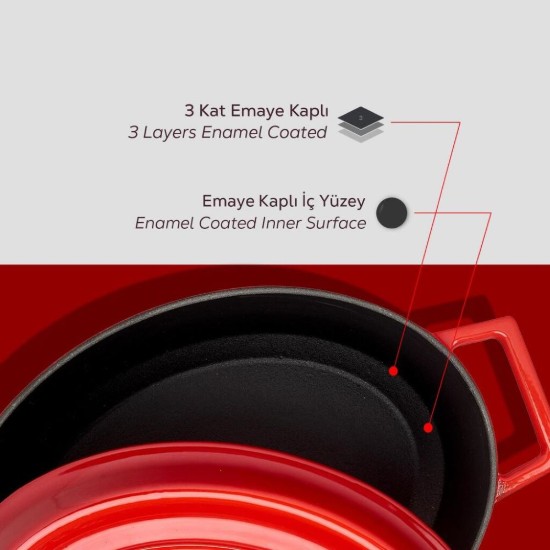 Ovaler Kochtopf, Gusseisen, "Trendy", 27 cm, rot - LAVA