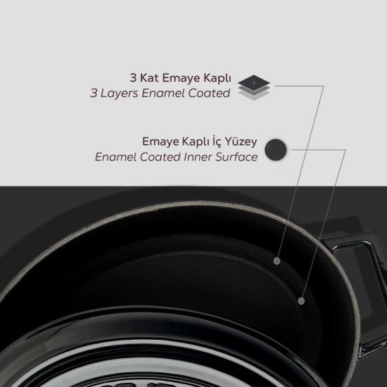 Ovale Stielkasserolle, Gusseisen, 27cm/3,91L, "Trendy", Schwarz - LAVA