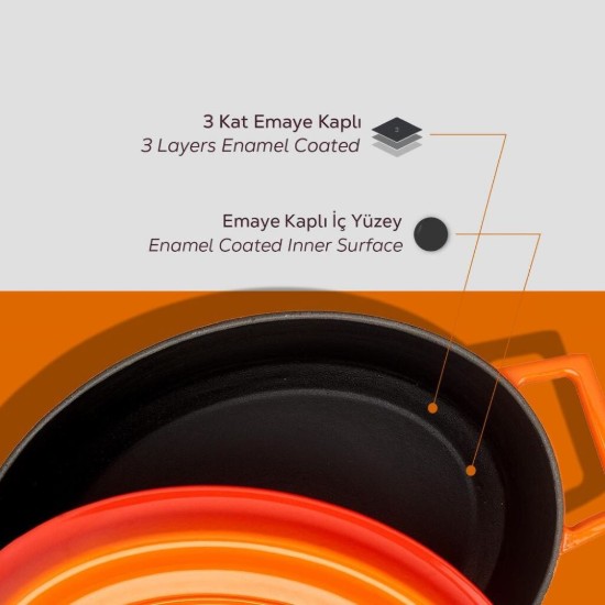 Oval saucepan, cast iron, 27cm/3.91L "Trendy", orange - LAVA