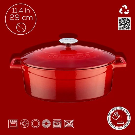 Kazzola ovali, ħadid fondut, 29 ċm / 4.67 L, firxa "Folk", ħamra - LAVA