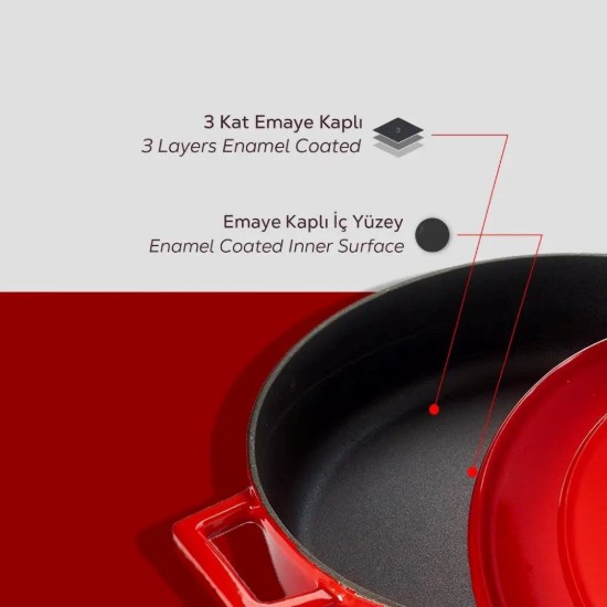 Kazzola ovali, ħadid fondut, 29 ċm / 4.67 L, firxa "Folk", ħamra - LAVA