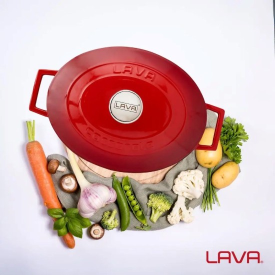 Kazzola ovali, ħadid fondut, 29 ċm / 4.67 L, firxa "Folk", ħamra - LAVA