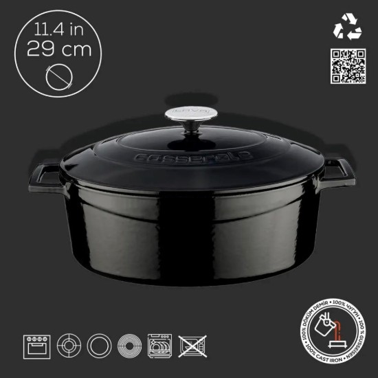 Ovális lábas, öntöttvas, 29 cm / 4,67L, "Folk" tűzhely, fekete - LAVA