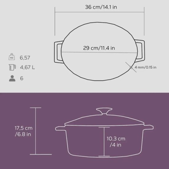 Ovaler Topf, Gusseisen, 29 cm/4,67 l, „Folk“, Lila - LAVA