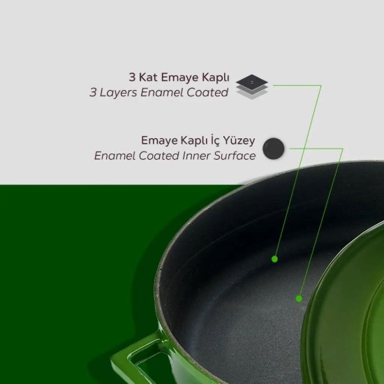 Овальная кастрюля, чугунная, 29 см/4,67 л, "Folk", зелёная - LAVA