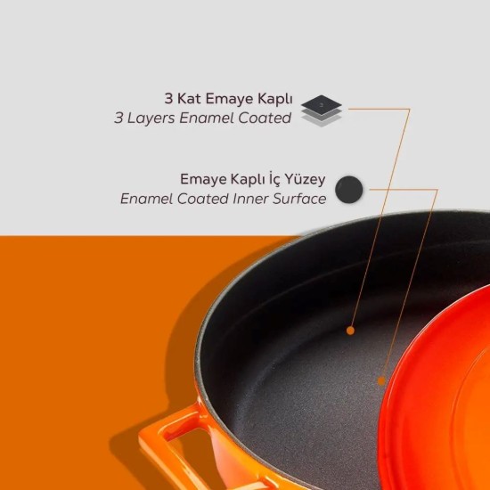 Овальная кастрюля, чугунная, 29 см/4,67 л, "Folk", цвет оранжевый - LAVA