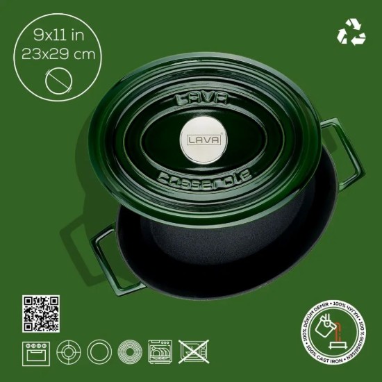 Oval saucepan, cast iron, 29 cm, "Premium", green - LAVA