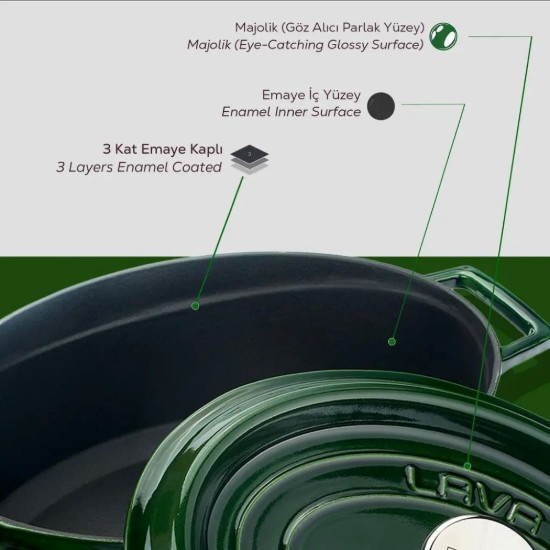 Oval saucepan, cast iron, 29 cm, "Premium", green - LAVA