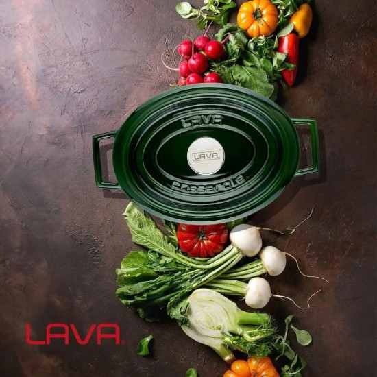 Oval saucepan, cast iron, 29 cm, "Premium", green - LAVA