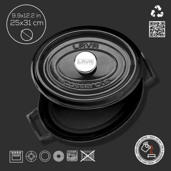 Sáis ubhchruthach, iarann ​​teilgthe, 31cm/5.47L, "Trendy", Dubh - LAVA