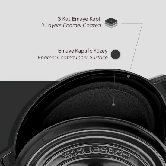 Sáis ubhchruthach, iarann ​​teilgthe, 31cm/5.47L, "Trendy", Dubh - LAVA