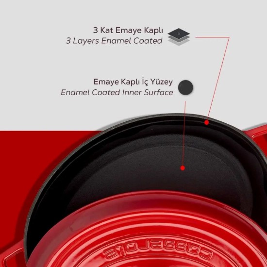 Oval saucepan, cast iron, 31 cm/5.47 L, "Trendy", Red - LAVA