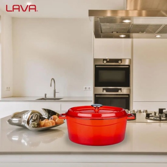 Oval saucepan, cast iron, 31 cm/5.47 L, "Trendy", Red - LAVA