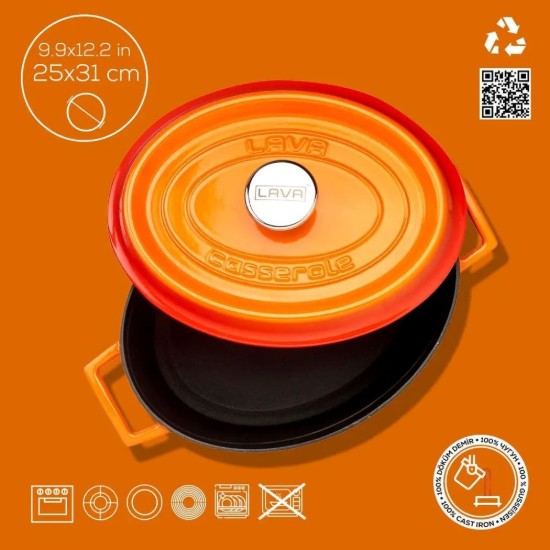 Oválný hrnec, litinový, 31 cm/5,47 l, "Trendy", oranžový - LAVA
