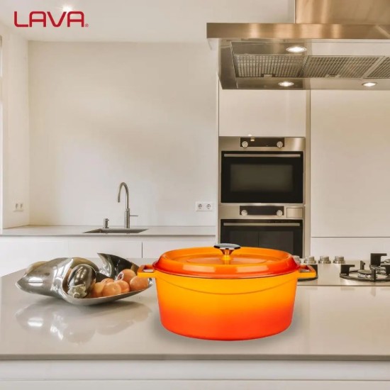 Oválný hrnec, litinový, 31 cm/5,47 l, "Trendy", oranžový - LAVA