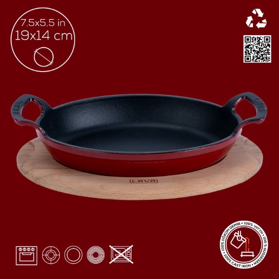 Ovale Gusseiserne Schale, 19 x 14 cm, mit Holzständer - Marke LAVA