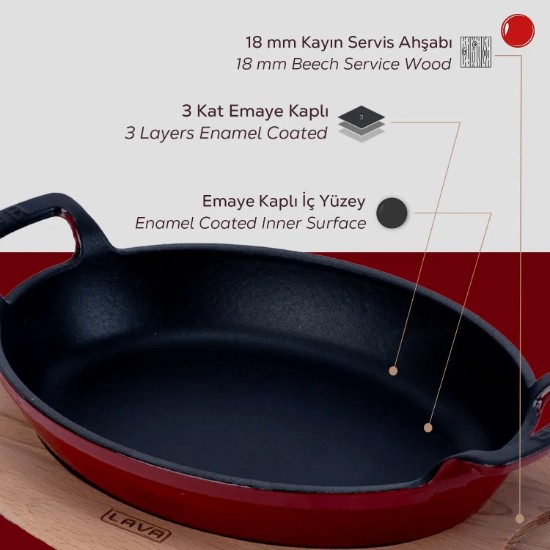 Ovale Gusseiserne Schale, 19 x 14 cm, mit Holzständer - Marke LAVA