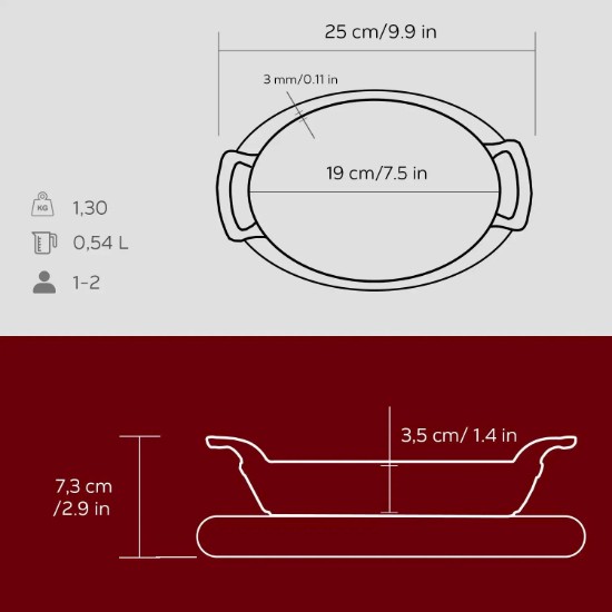Ovale Gusseiserne Schale, 19 x 14 cm, mit Holzständer - Marke LAVA