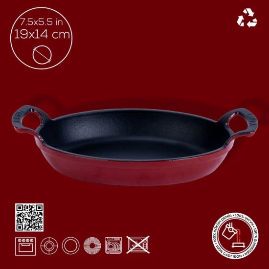 Gusseisenpfanne, oval, 19 x 14 cm, rot - Marke LAVA