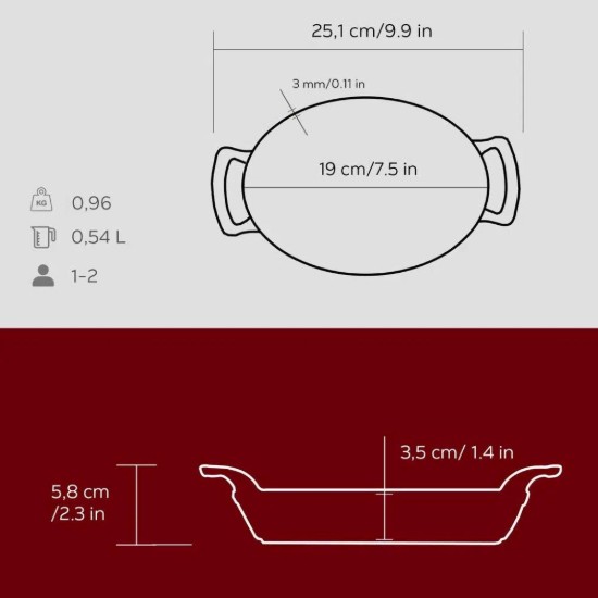 Gusseisenpfanne, oval, 19 x 14 cm, rot - Marke LAVA