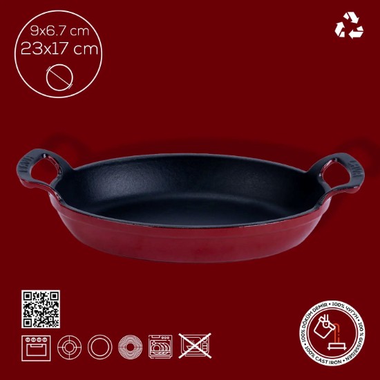 Ovali orkaitės forma, ketaus, 23 x 17 cm, raudona - LAVA