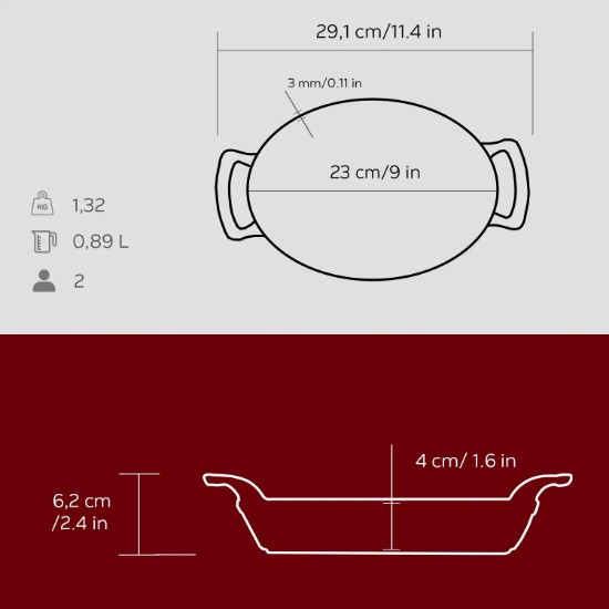 Ovali orkaitės forma, ketaus, 23 x 17 cm, raudona - LAVA