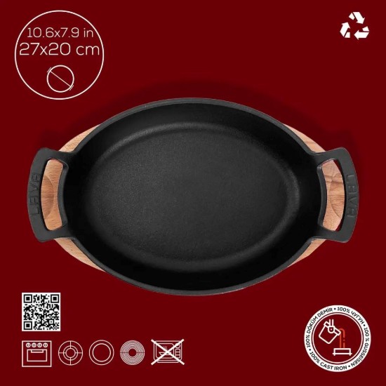 Dixx ovali tal-ħadid fondut, 27 x 20 cm, bi stand tal-injam, aħmar - marka LAVA
