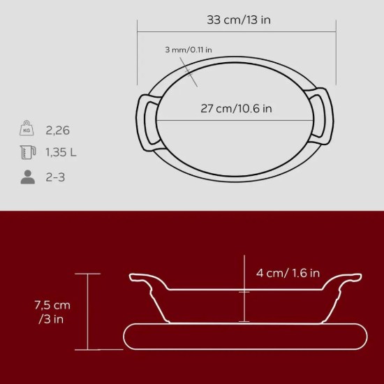 Dixx ovali tal-ħadid fondut, 27 x 20 cm, bi stand tal-injam, aħmar - marka LAVA