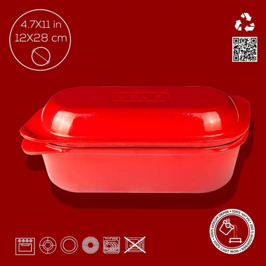 Portapane con coperchio, ghisa, 28 × 12 cm, Rosso – LAVA
