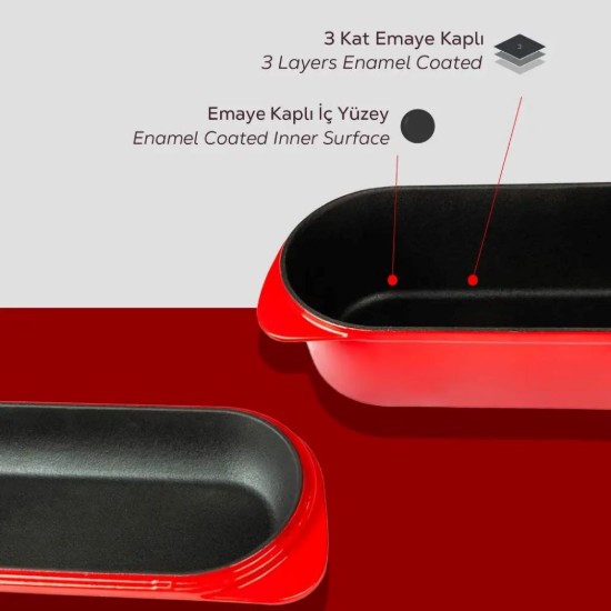 Bread tray with lid, cast iron, 28 × 12 cm, Red – LAVA