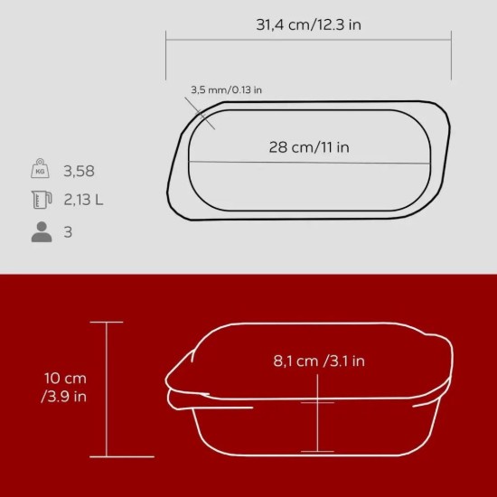 Bread tray with lid, cast iron, 28 × 12 cm, Red – LAVA