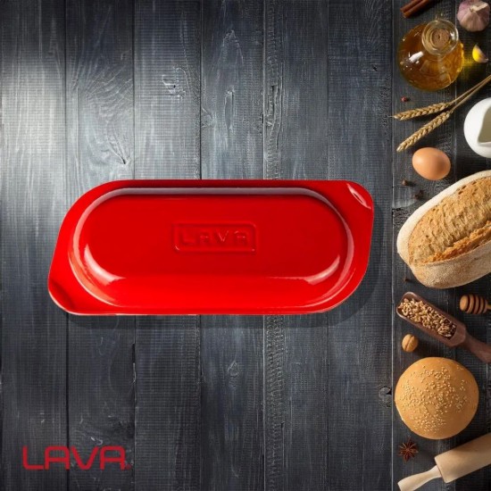 Portapane con coperchio, ghisa, 28 × 12 cm, Rosso – LAVA
