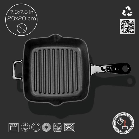 Poêle à griller en fonte, 19,5 x 19,5 cm, noire - LAVA